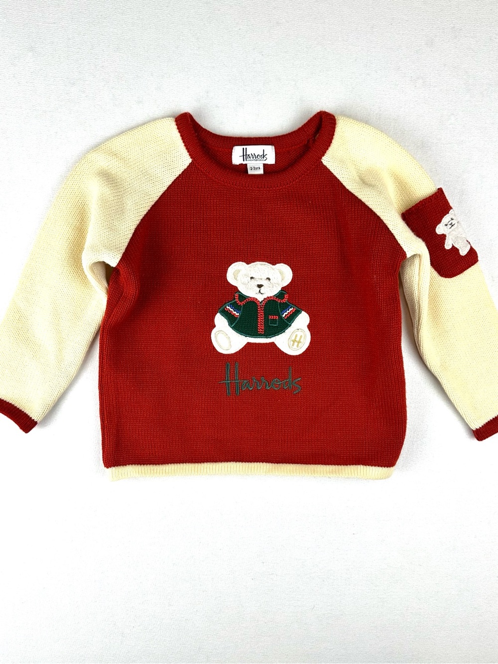 Harrods Appliqué Bear‎ Sweater Raglan Sleeve Holiday Christmas Unisex 2-3T